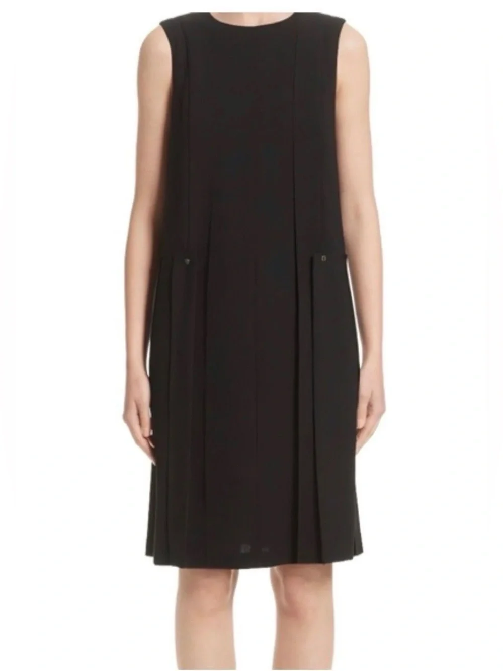 Lafayette 148 New York Pleated Sleeveless Midi Dress Black NWOT Size M